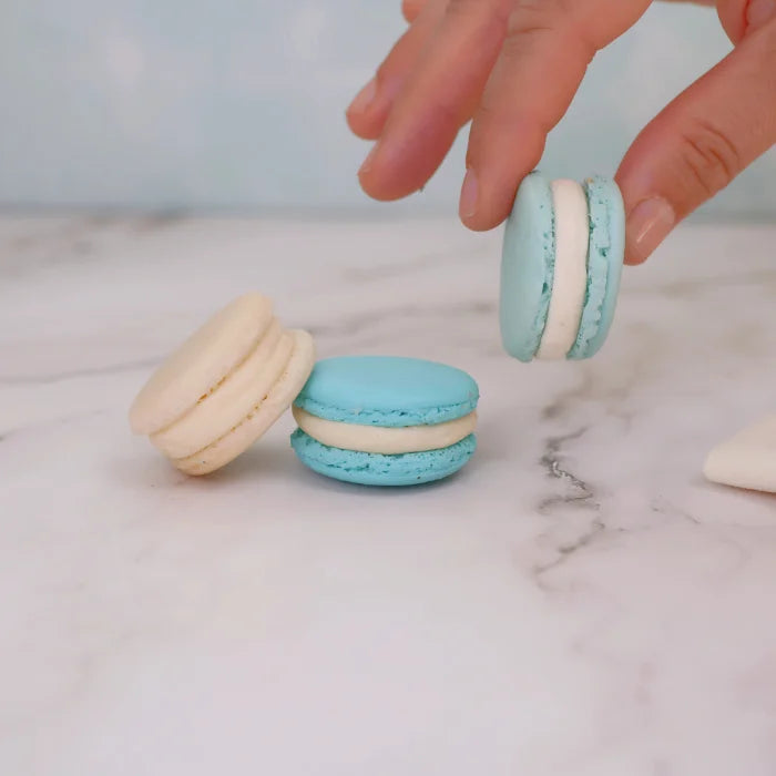 Blue macarons with print